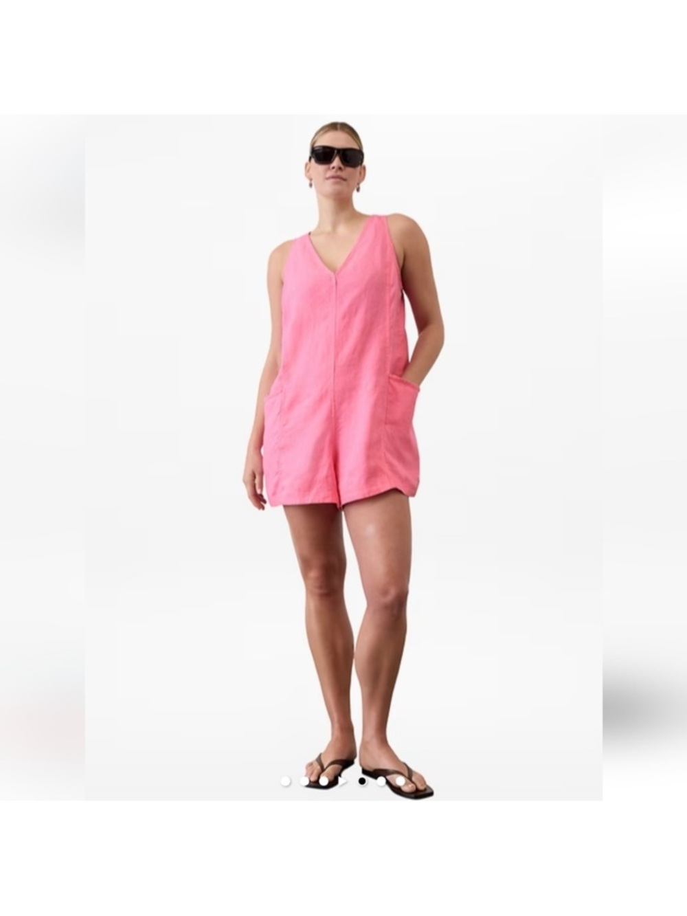 Athleta Hot Pink Sleeveless linen V-Neck Romper Coverup